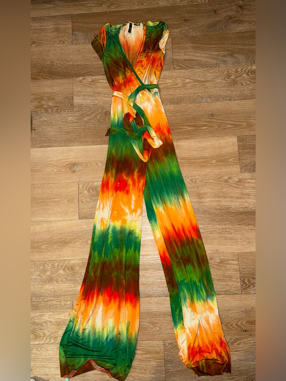 Source Unknown Vibrant Tie-Dye Jumpsuit in Green, Orange & Yellow